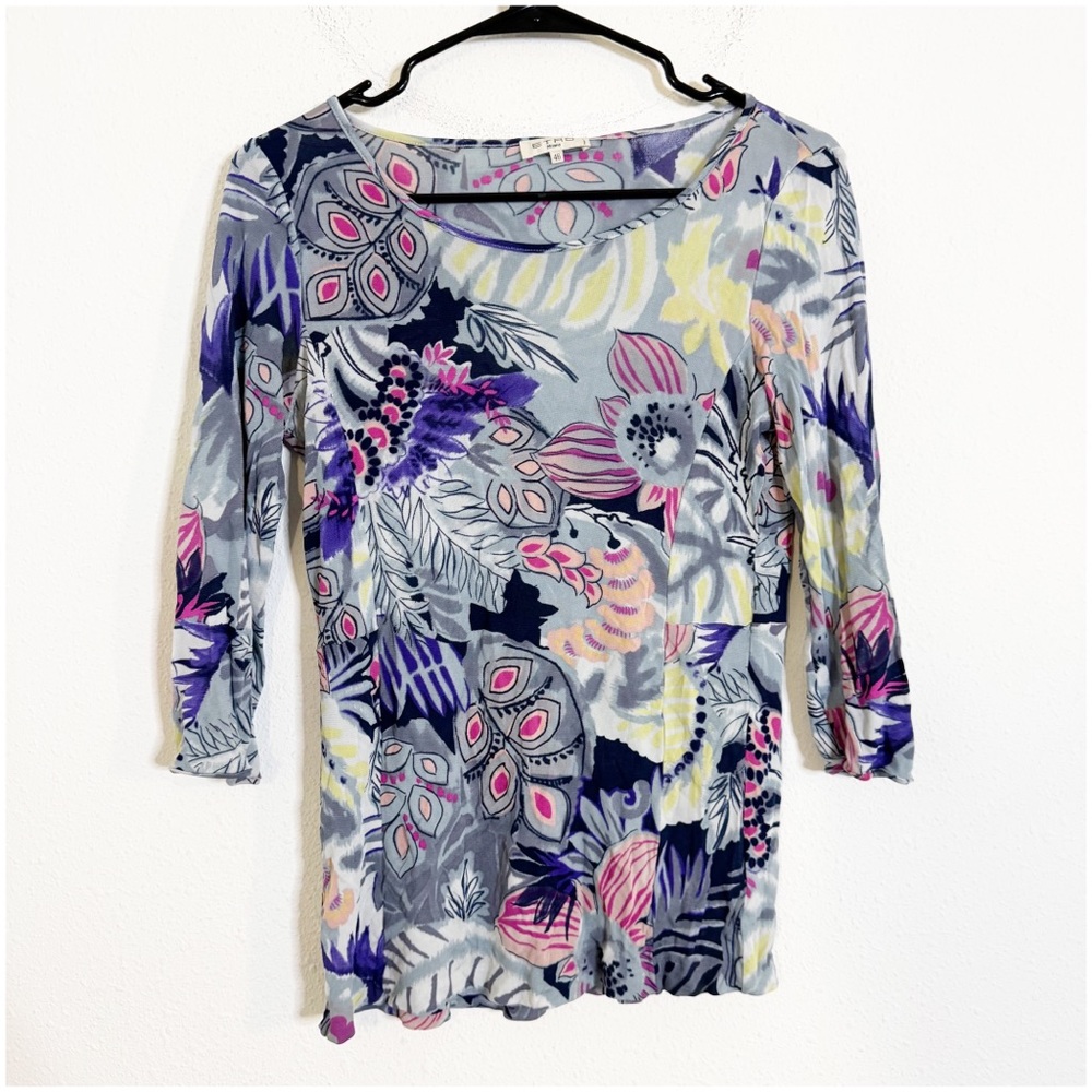 Etro Milano floral print 3/4 sleeve round neck top